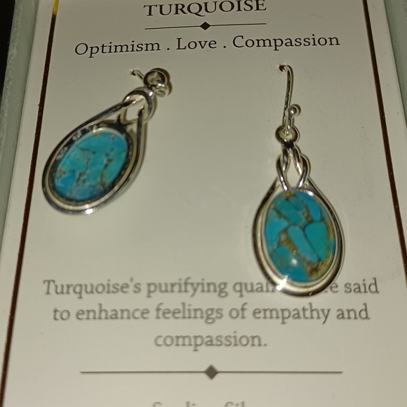 SHIVAM STERLING SILVER TURQUOISE TEARDROP EARRINGSAPPROXIMATELY 1  1/2  INCH - Picture 4 of 5